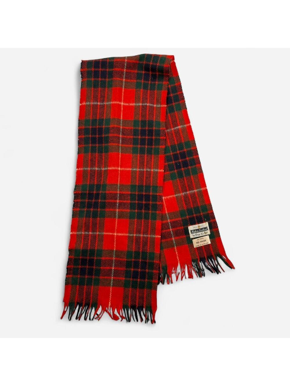 All Wool Fraser Tartan Scarf Vintage Red Plaid Made in Scotland Wool 60s/70s